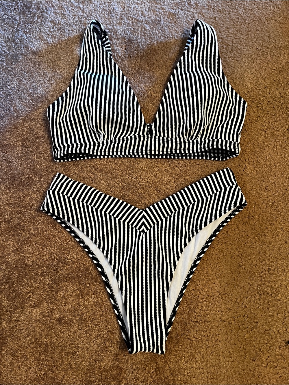 Striped Black & White Kids One-Piece Style Swim Set